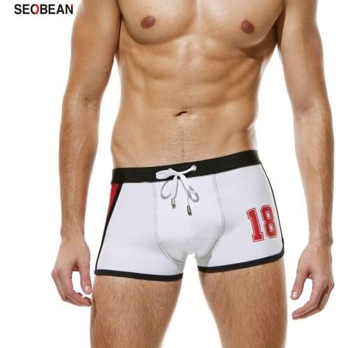 SEOBEAN Mens Swimming Trunks Summer Fashion Swimming Suits Printing Number 18 Swimming Equipment Popular Style