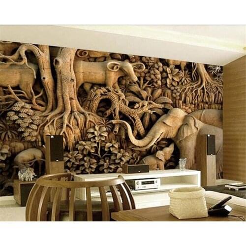 Custom 3D Self Adhesive wallpapers modern stereo forest elephant animal relief living room background wall murals Waterproof