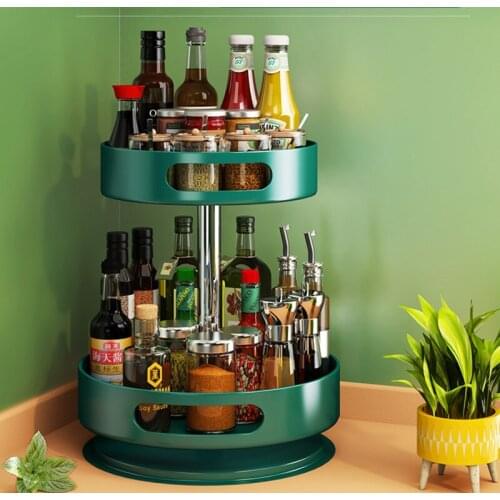 Rotatable kitchen condiment shelf table corner special double layer condiment oil salt sauce vinegar bottle storage plate