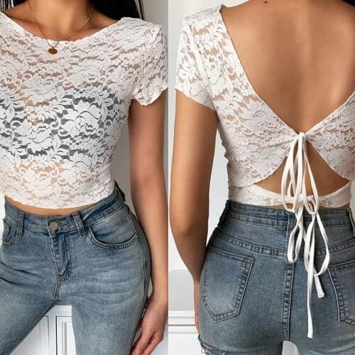 Transparent Mesh Tops Sweet Short Sleeve See Through Crop Tops Summer Streetwear Fashion