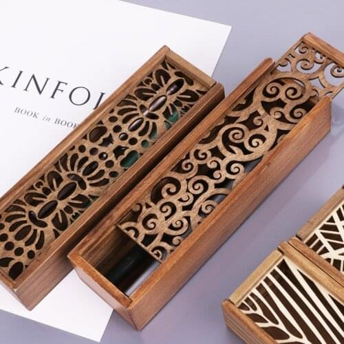 Retro Wooden Stationery Case Hollow Out Boxes Desktop Pencil Storage Organizer