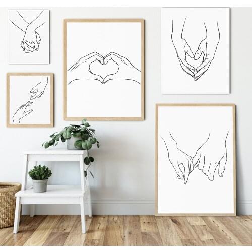 Pinky Swear One Line Drawing Painting Prints Black White Hands Artwork Poster Original Minimalist Home Decor Couple Art Picture