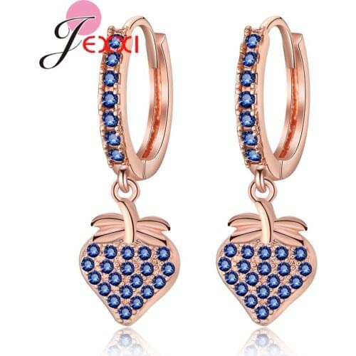 Luxury Shining Strawberry Eardrop Earrings for Women AAA+ Cubic Zirconia Rose Gold Silver Color Fashion Jewelry
