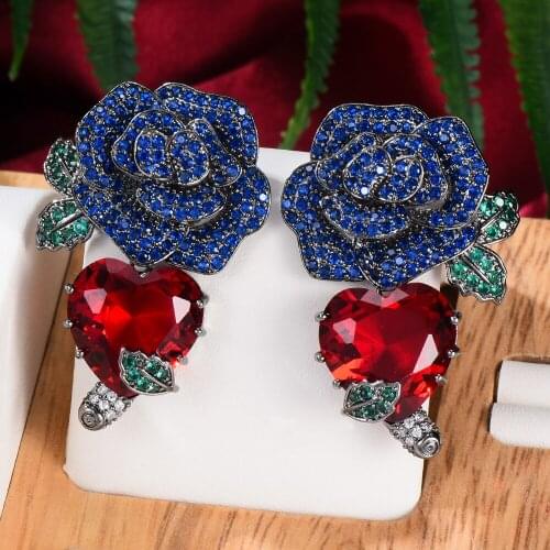 Luxury Gorgeous Bloom Flowers Heart Pendant Earrings for Noble Women Bridal Wedding Earrings Jewelry Ladies Daily
