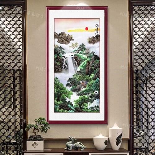 Mural Silk Hand-embroidered Landscape Painting Living Room Study Office Tea Restaurant Entrance Decoration Gift Painting SP0115