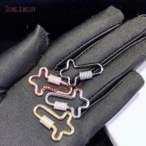 Rose Gold Silver Gun black Layout Cross Clasp CZ Micro Pave Screw Clasp Lock Carabiner Pave Lock FC27840