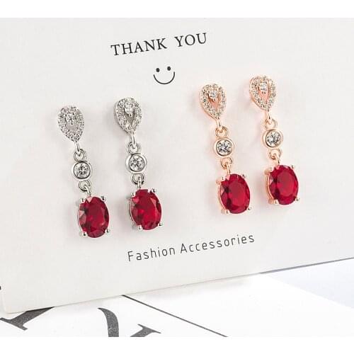 Simple Stylish Water Drop Earrings for Women Silver 925 Dazzling Elegant Weding Female Earrings Ruby Jewelry Luxury Gifts