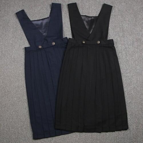 School Dresses Sailor Suit Plain Pleated Skirt Jk Uniforms Cosplay College Middle School Costume Black Blue Strap Long Dress