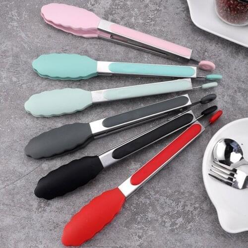 9 Inch Silicone Food Tong Non-slip Cooking Clip Clamp BBQ Salad Tools Grill Stainless Steel Kitchen Tongs Kitchen Accessories