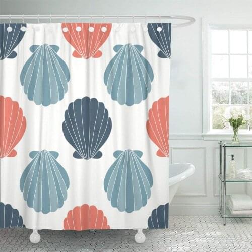 Blue Shell Seashells Doodle Colorful Sketch Marine Navy Clam Shower Curtain Waterproof Polyester Fabric 72 x 78 Inches with Hook