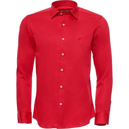 Light Red Slim-Fit Long Sleeve Shirt