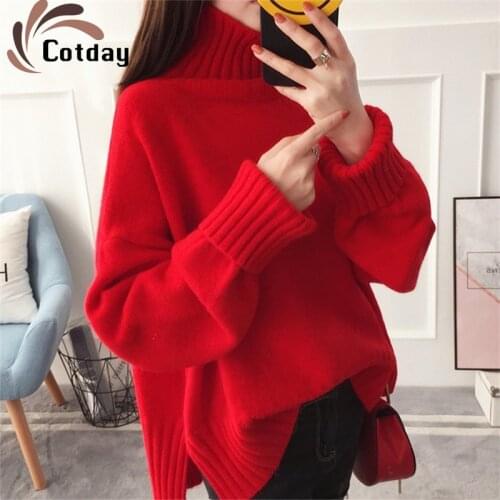 Cotday Office Lady Thick Solid 2021 Fashion Womens Sweater Hot Spacious High Point Collar Three Colors Autumn Winter Sweaters