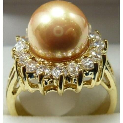 Fine 10mm yellow shell pearl bead 18KGP ring(#6,7,8,9)