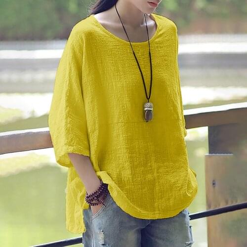 5xl White Tunic Tops For Ladies 2021 Summer Clothes Womens Casual Solid Color Loose Cotton Linen Medium Sleeve Large Size Tops