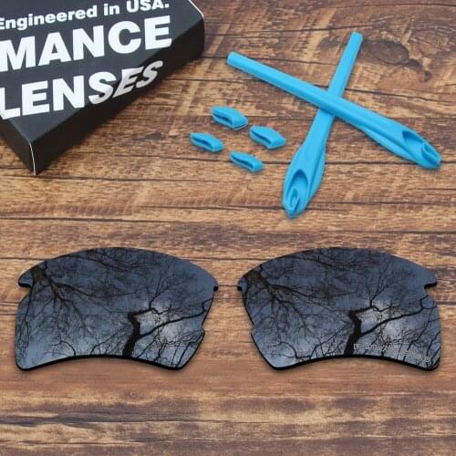 ToughAsNails Resist Seawater Corrosion Black Polarized Replacement Lenses and Blue Ear Socks & Nose Pads for Oakley Flak 2.0 XL
