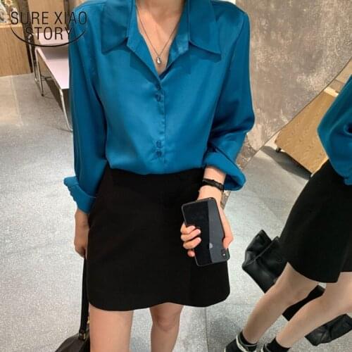 Vintage Blouse Women Tops Silk Satin Long Sleeve Shirt Women Autumn Button Up Fashion Clothing Blusas Mujer Korean Style 11399