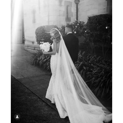 Customized High quality lace with beads and pearls Drop Veil Wedding Veil Handmade Accessaries