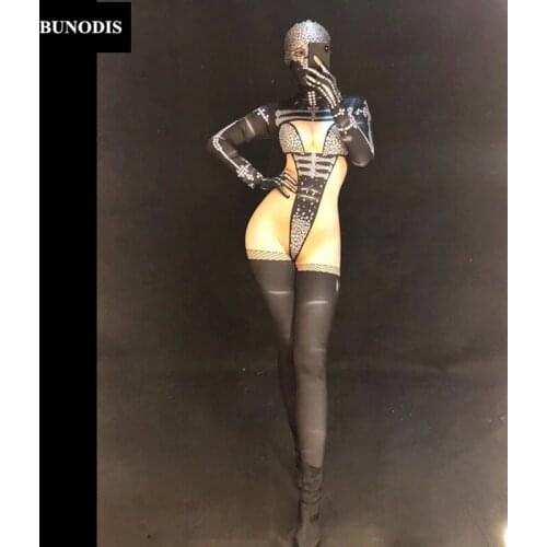ZD369 Hallowmas Clothed Women Gangster Sexy Jumpsuit 3D Printed Personality Bodysuit Nightclub Party Stage Wear Dancer