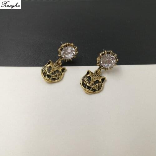 New Baroque Brand Vintage Metal Leopard Stud Earrings for women Fashion Jewelry 2017 Crystal earring pendant Punk brincos bijoux