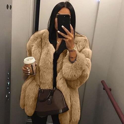 S-5XL Plus Size Faux Fur Coat For Women Winter Keep Warm Solid Color Long Sleeve Zipper Fly Casual Coats sobretudo feminino
