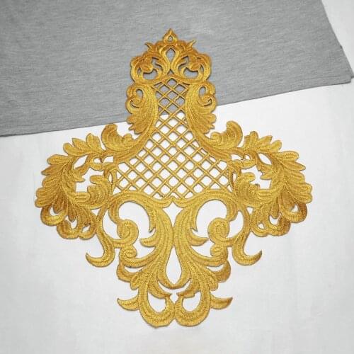 Gold Silver Embroidered Lace Fabric Appliques Hollow Collar Sew Iron On Patches For Wedding Dress DIY Decoration Accessories