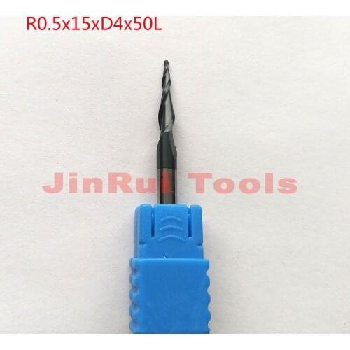1pc R0.5*D4*15*50L*2F HRC55 Tungsten solid carbide Coated Tapered Ball Nose End Mills CNC milling cutters knife