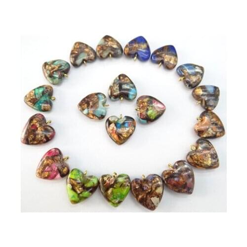 Natural stone Quartz crystal Turquoise Marine sedimentary heart shaped pendant for diy Jewelry making necklace Accessories 10pcs