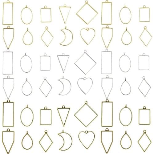 10pc Heart/Rectangle/Oval Mix Style Geometric Shape Charm Photo Frame Hollow Glue pendant charms DIY Handmade