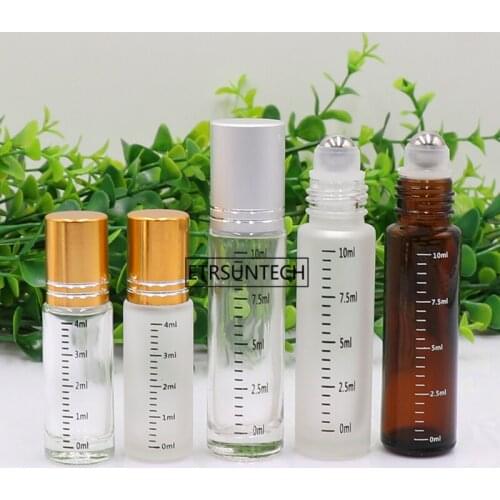 100pcs 4ml 10ml Glass Roll On Bottles Essential Oil Vials Empty Refillable Perfume Bottle With Scale F3532