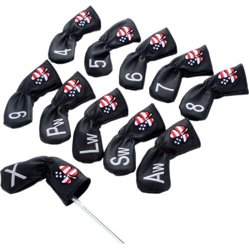 11Pcs Lucky Clover Golf Club Iron Head Covers Soft PU Leather Golf Irons Headcover Wiht Number Printed 4,5,6,7,8,9,Aw,Sw,Pw,Lw,X