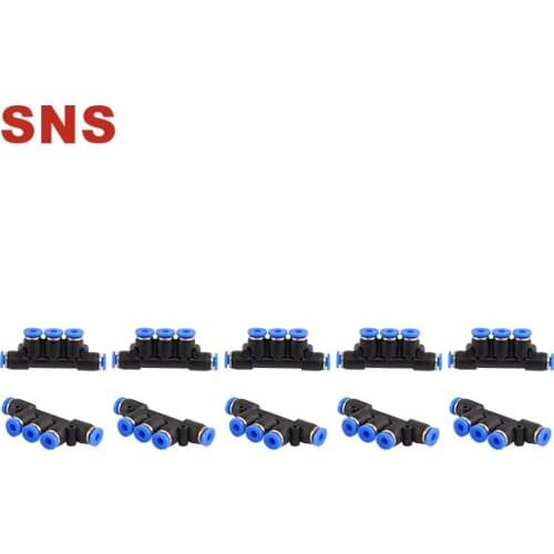 SNS SPW Series 5-Way Pneumatic Push In Connect Fitting Pipe Tube Union Quick Connector