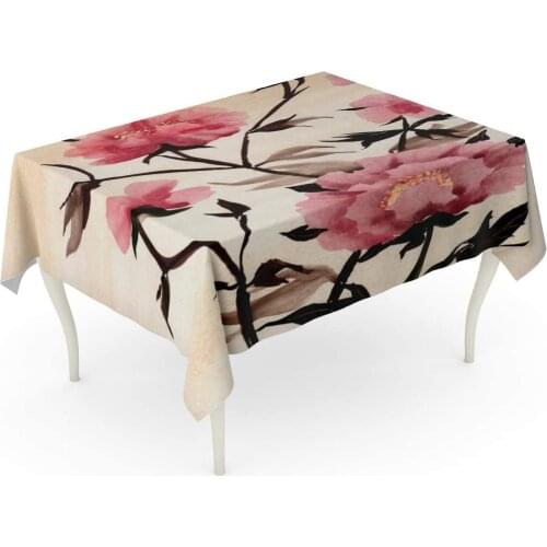 Abstract Painting Watercolor Pink Flowers Bird Table Cloth