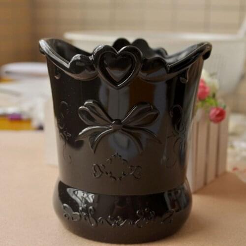 Black Bowknot Acrylic Lady Organizer Circle Tray Cosmetics Makeup Brush Stand Holder Lotus Heard Mouth