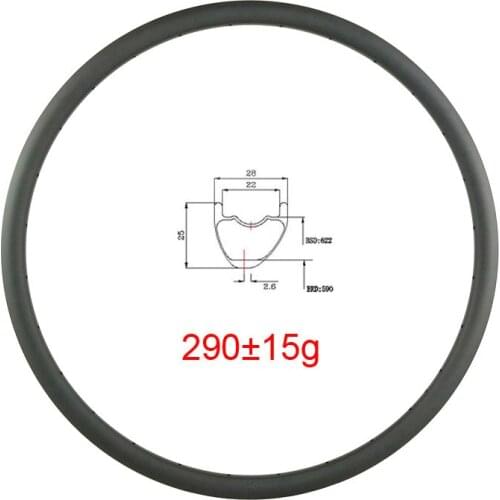 Ligth 290g 29er MTB XC 28mm Asymmetric Tubeless Carbon Rim Offset 2.6mm Hookless Clincher 29inch 25mm Depth Mountain Bike Rim