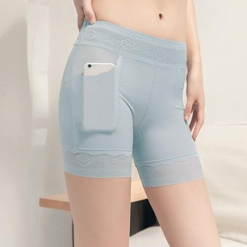 Seamless Lace Safety Pants Women Underwear Mid-Waist Plus Size Panties Anti-Light Safety Shorts