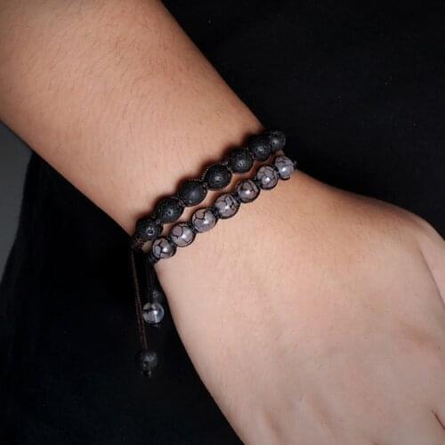 Black Braided Rope Bracelet Natural Lava Matte Stone Beads Yoga Healing Charm Bracelets Jewelry for Women Men Best Friend Gifts