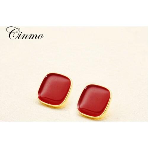 Cinmo Wine Red Square Piercing Stud Earrings Romantic Statement Cute New Earrings For Women Girls Trendy Party Jewelry Gifts