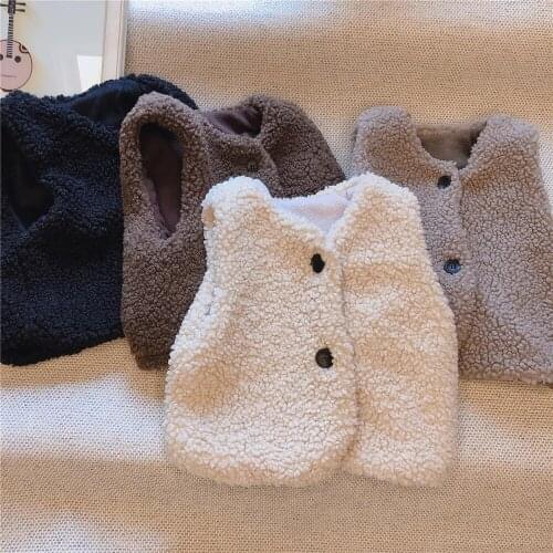 Baby kids girls boys children winter new Korean girls lamb wool thickened warm vests baby kids boys solid sleeveless tops P4 264