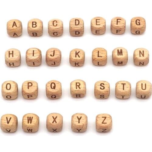 DIY Accessories 12mm Beech English Letter Square Bead Carving Mark Baby Molar Toy