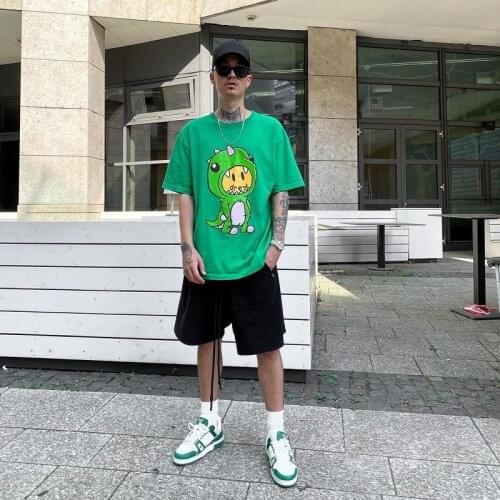 DREW T Shirt Summer 100% Cotton Dinosaur Men O-neck T-shirt Male Womens tshirt Short Sleeve High Quality Tops JUSTIN Smiley