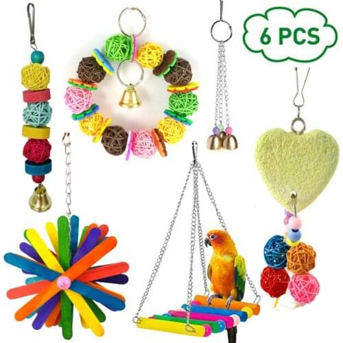 Parrot Bite Toy Pet Bird Toys Swing Suspension Bridge Molars 6-Piece Set