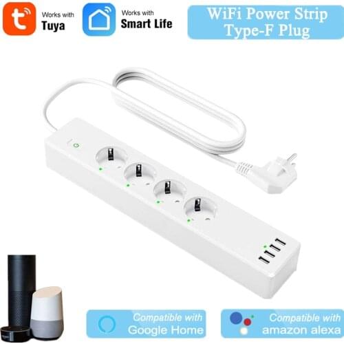 Smart WiFi Power Strip Tuya Smart App Control Type-F EU 4 Outlets 4 USB Ports Individually Control Alexa Google Home Voice