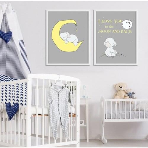 Kawaii Childrens Wall Art Canva Painting Cartoon Elephant Poster And Canvas Painting Children Decorative Painting Home Bedroom