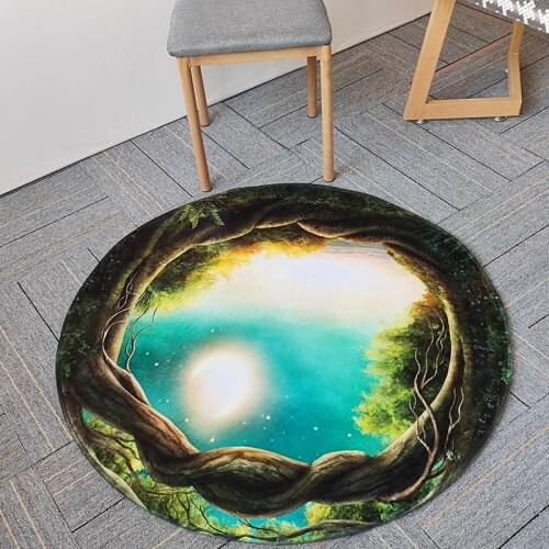 Green Tree Hole Round Rugs 3D Pattern Circular Printed Area Mat Living Room Bedroom Entrance Door Home Large Carpets