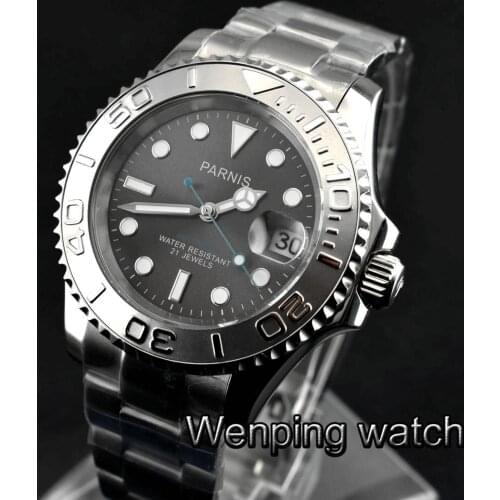 Men luxury brand Parnis 41mm sapphire glass black dial ceramic bezel waterproof luminous hands automatic mechanical watch