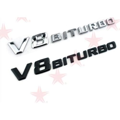 1pcs 3D Plastic Chrome Logo Car Sticker V8 BITURBO Automobile Exterior Accessories Personality Applicable For Benz Auto Styling