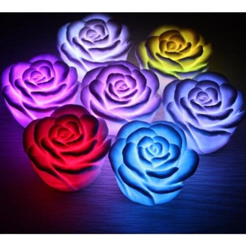 New Romantic Changing LED Floating Rose Flower Candle Night Light Wedding Decoration SDF-SHIP