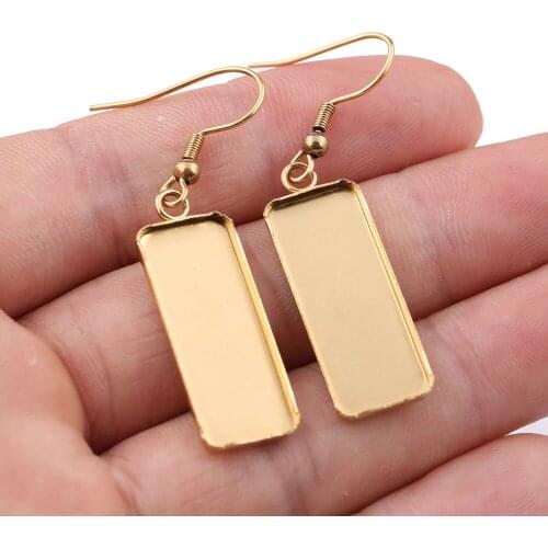 Onwear 10 pairs gold plated rectangle cabochon earring base settings 10x25mm dia blank stainless steel earrings bezel trays