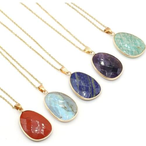 Natural Stone Lapis lazuli Necklace Faceted Crystal Gold Color Chain Necklace Jewelry for Women Elegant Gifts