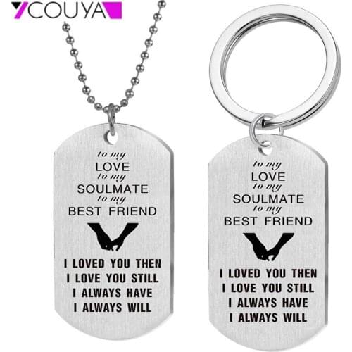 Stainless Steel Lettering"TO MY LOVE"Necklace+Keychain Engraving Dog Tag Women Men Choker Necklace Lover Gift